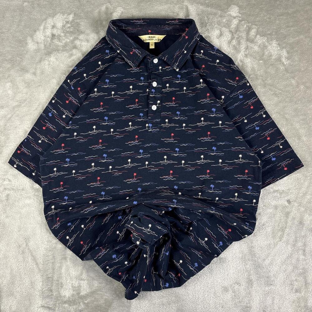 Colours Alexander Julian Patriotic Palm Trees AOP Polo Shirt Size Large